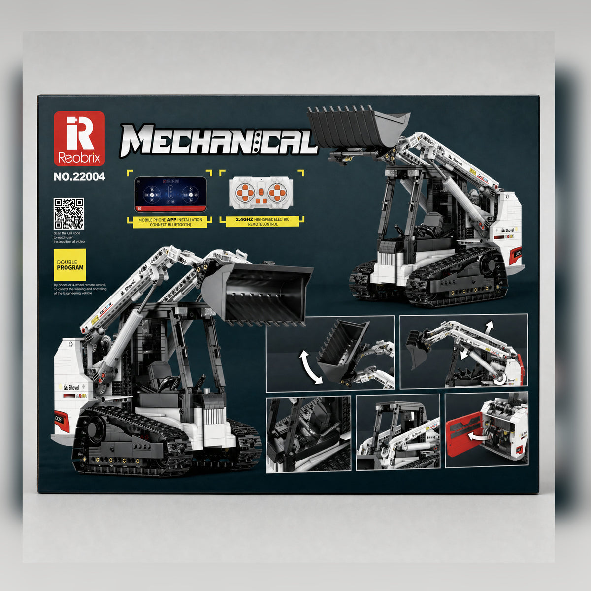 Reobrix 22004A remote controlled compact track loader building set — back of the box