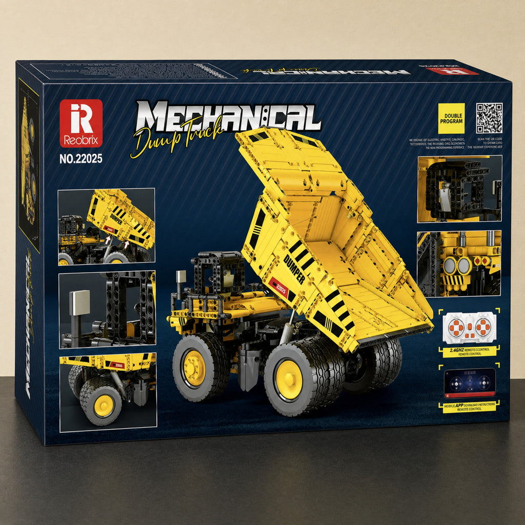 Reobrix 22025 remote controlled mining dump truck building set — back of the box