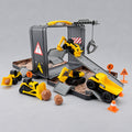 Cat® Little Machines Store 'N Go tin case opened into a worksite with crane, ramps and 5 vehicles