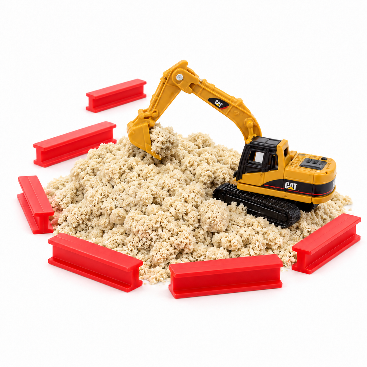 Cat® Micro Play Set — 315D L Excavator digging in the play sand with red barriers