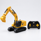 Mini CAT 336 excavator 1:64 RC — machine with remote controller, side view