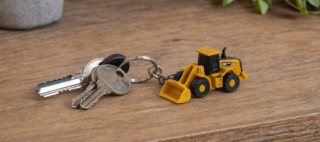 CAT wheel loader keyring on a set of keys