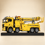 Mould King 17028 RC road rescue rotator truck building set — built model on display base, side view