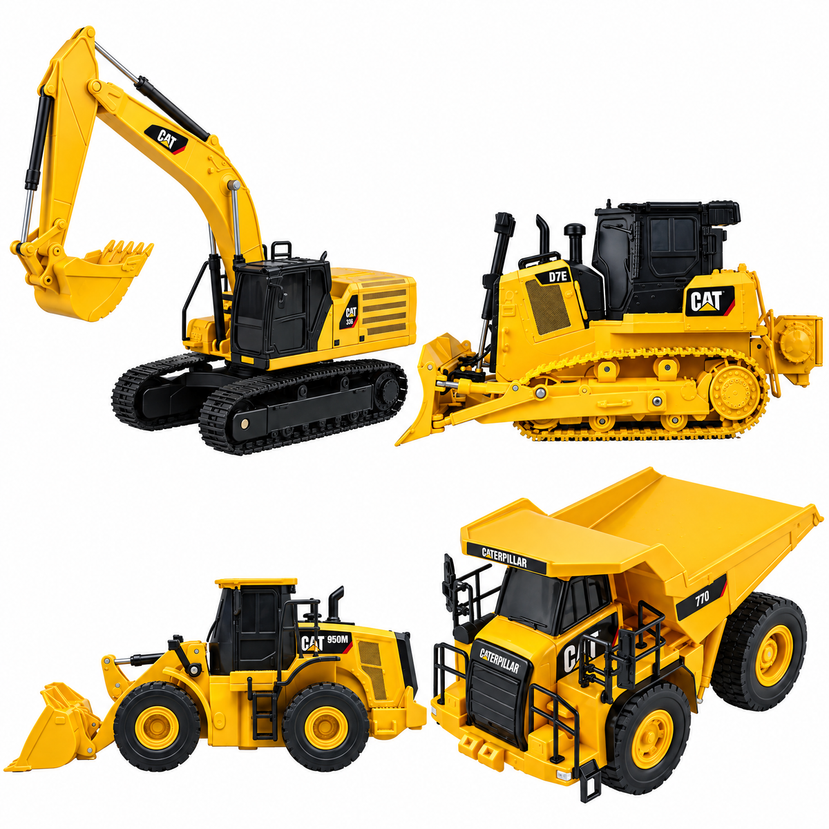CAT RC full fleet 1:35 — 336 hydraulic excavator, D7E track-type tractor, 950M wheel loader and 770 mining truck