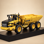 Mould King 17010S RC dump truck building set — built model on display base, front three-quarter view