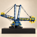 Mould King 17006 RC bucket wheel excavator building set — built model on display base, rear three-quarter view