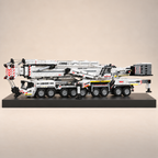 Mould King 17007 9-axle mobile crane building set, white — built model on display base, side view