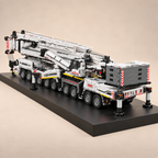 Mould King 17007 9-axle mobile crane building set, white — built model on display base, rear three-quarter view